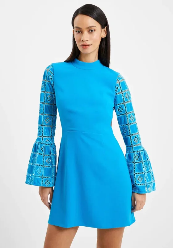 French Connection Garnet Velvet Lace Mini Dress, Blue JewelFormal Dress