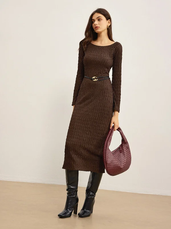 Plain Crinkle Textured Dress Without BeltBusiness Dress