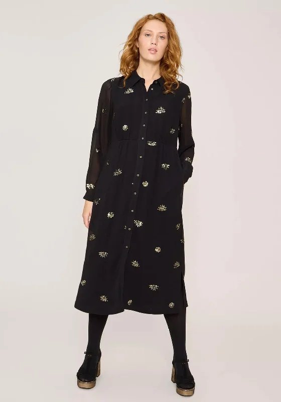 White Stuff Astrid Sequin Midi Dress, BlackPuff-sleeve Dress