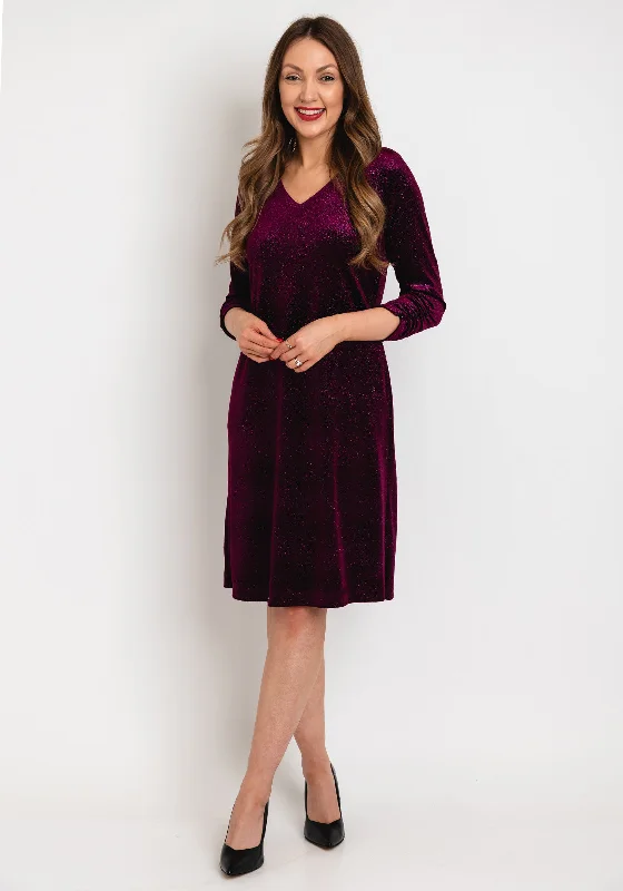 Leon Collection Ruched Sleeve Shimmer Knee Length Dress, MulberryRunning Dress