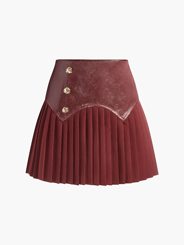 Faux Leather Pleated Panel Mini SkirtGeometric Skirt