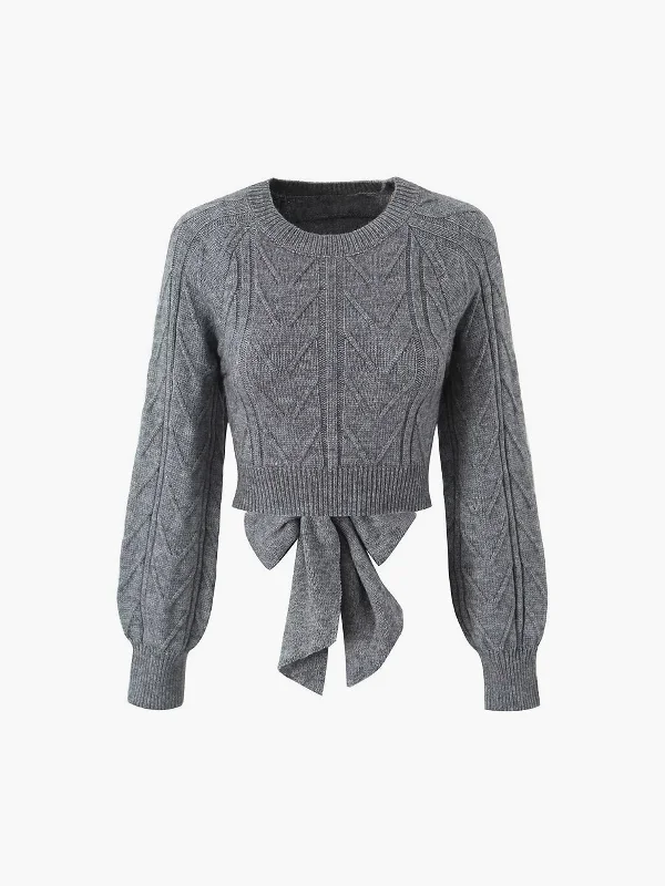 Cable Knit Tie Back Crop SweaterEmbroidered Knit Tops