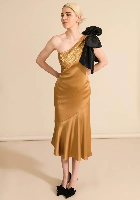 Sisters By Caroline Kilkenny Kennedy Sequin Satin Maxi Dress, GoldVelvet Dress