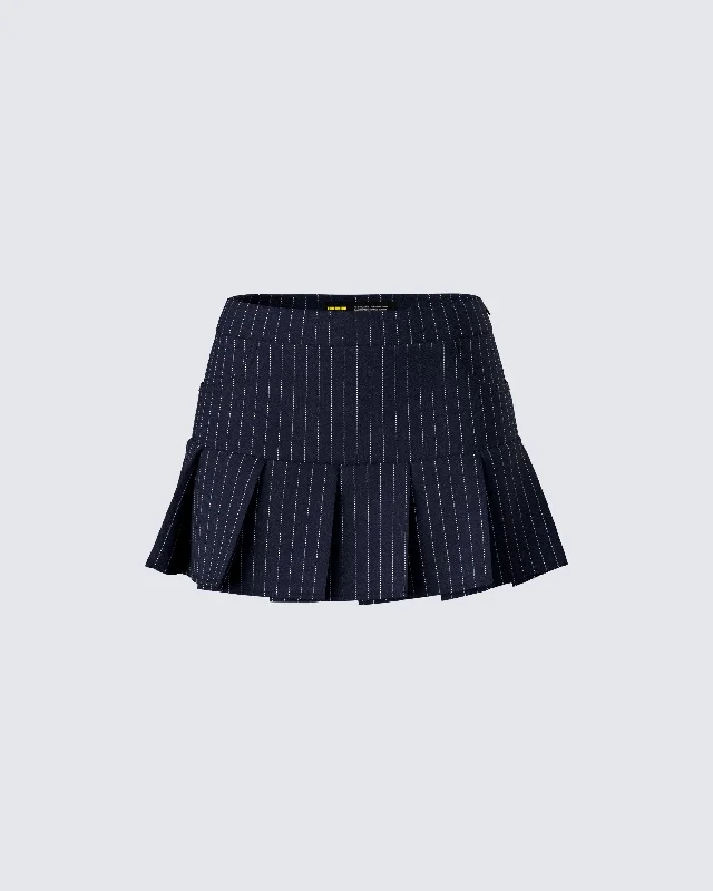 Minji Black Pinstripe Pleated Micro Mini SkirtUtility Skirt