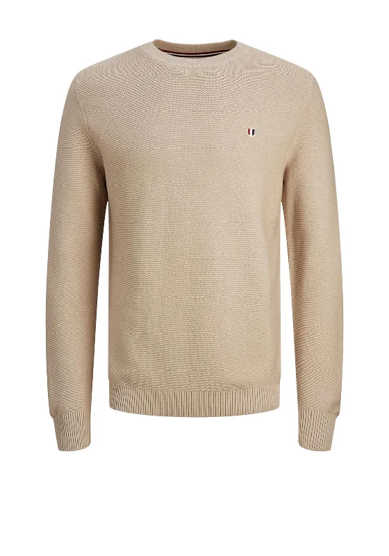 Jack & Jones Roy Knit Crew Neck Sweater, Island FossilLinen Knit Tops