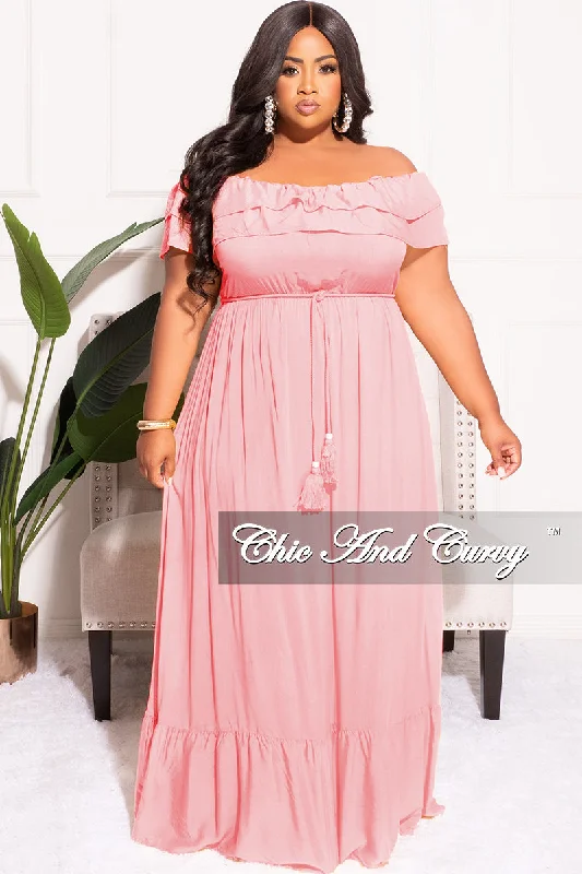 Final Sale Plus Size Off the Shoulder Ruffle Maxi Dress in MauvePlus size women's casual tops