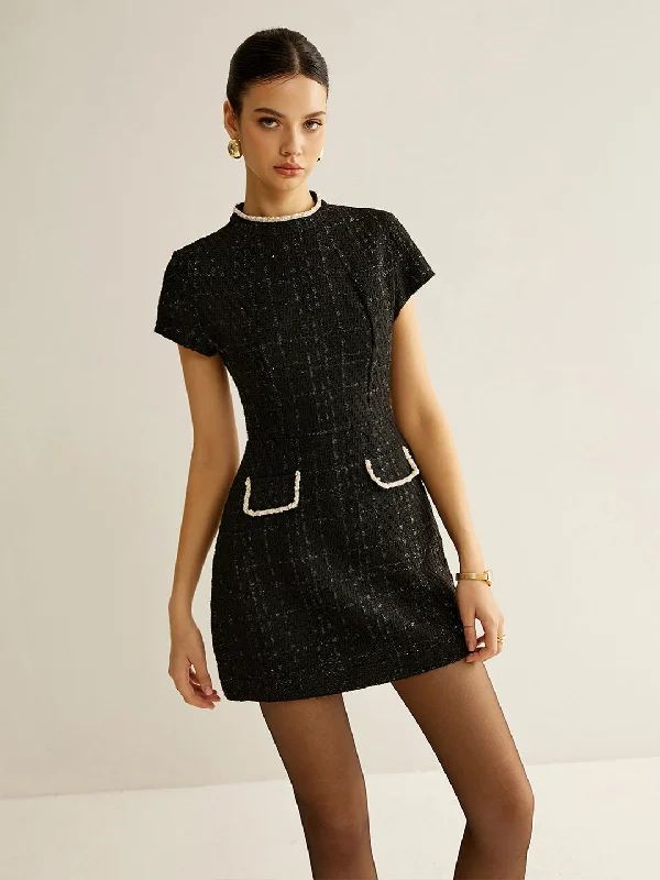 Elegant Short Sleeve Tweed DressVictorian Dress