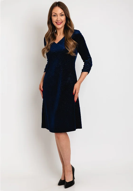 Leon Collection Ruched Sleeve Shimmer Knee Length Dress, NavyHiking Dress