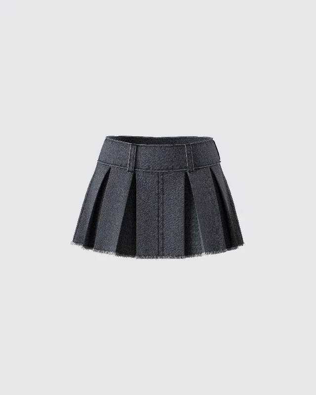 Ismay Black Denim Pleat SkirtGaucho Skirt