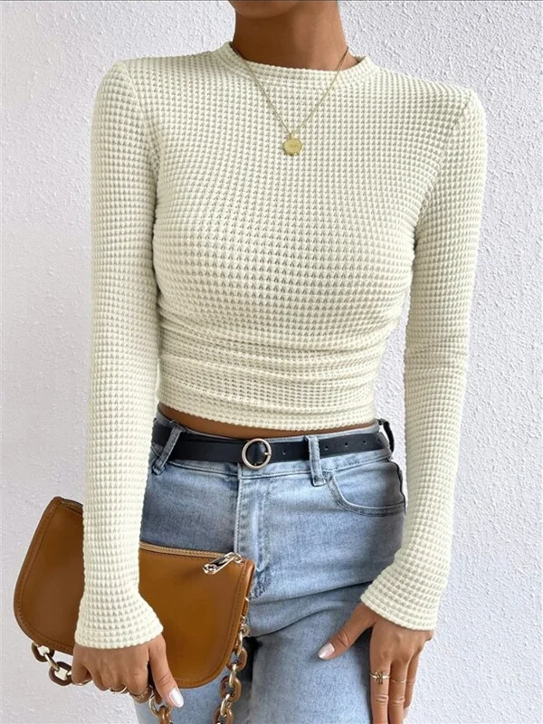 Plain Waffle Slim SweaterLayered Knit Tops