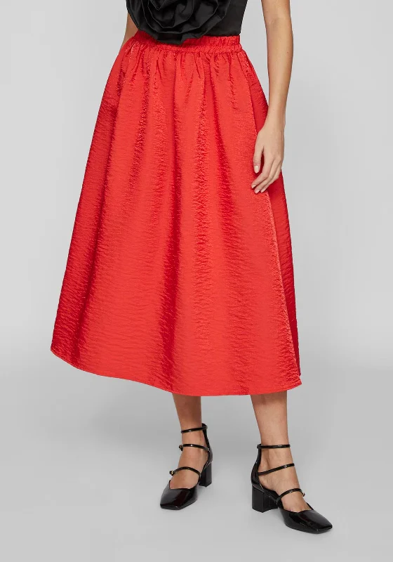 Vila Mabelle Volume Midi Skirt, Medium RedChiffon Skirt