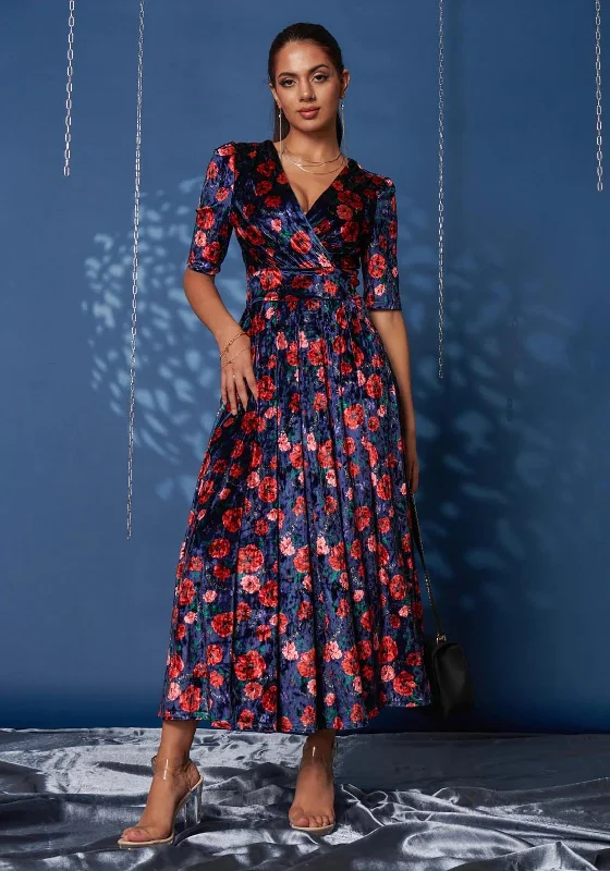 Jolie Moi Floral Print Velvet Maxi Dress, NavyKimono Dress