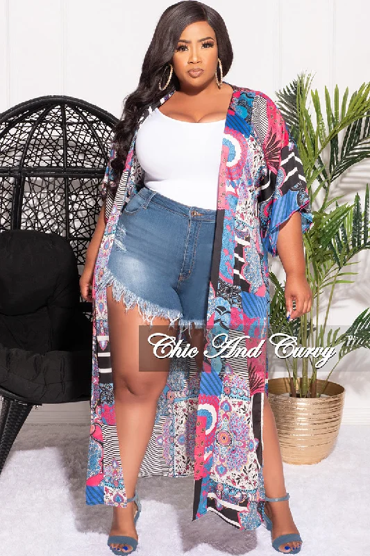 Final Sale Plus Size Plus Size Cardigan in Multi Color Design PrintPlus size women's ruffle tops