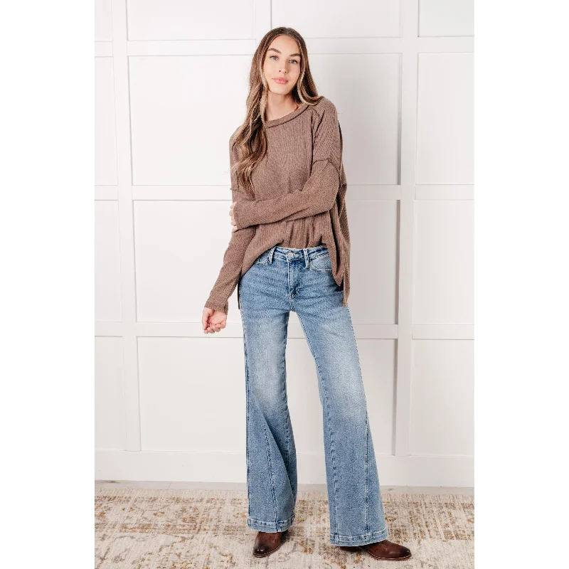 Simply Basic Ribbed Hacci Sweater in Mocha (S-3X)Formal Knit Tops