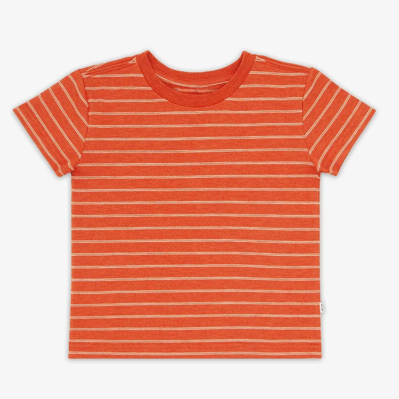 Hip-Hop Short Sleeve TopsRust Orange Stripes Short Sleeve Relaxed Tee