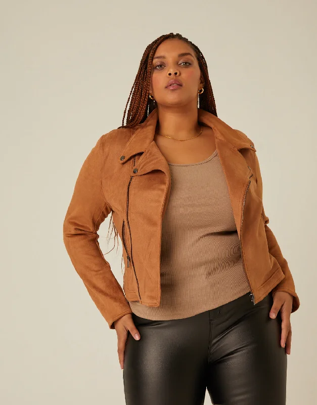 Plus Size Suede Moto JacketWomen's fitness tops