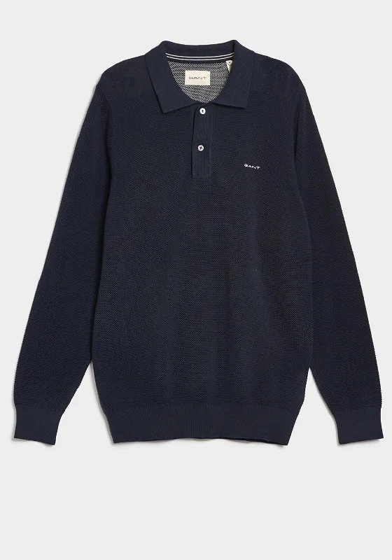 Gant Cotton Pique Polo Sweater, Evening BlueScoop Neck Knit Tops