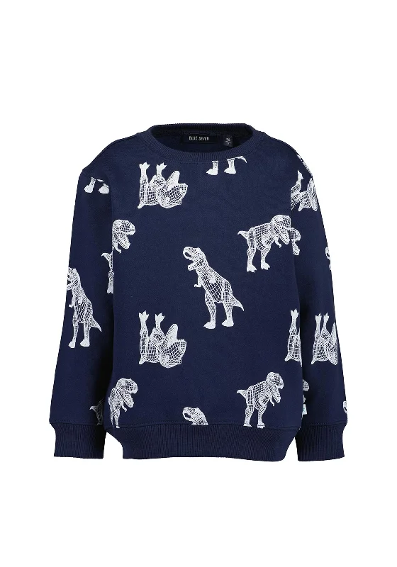 Blue Seven Boy Dino Long Sleeve Sweater, NavyCultural Knit Tops