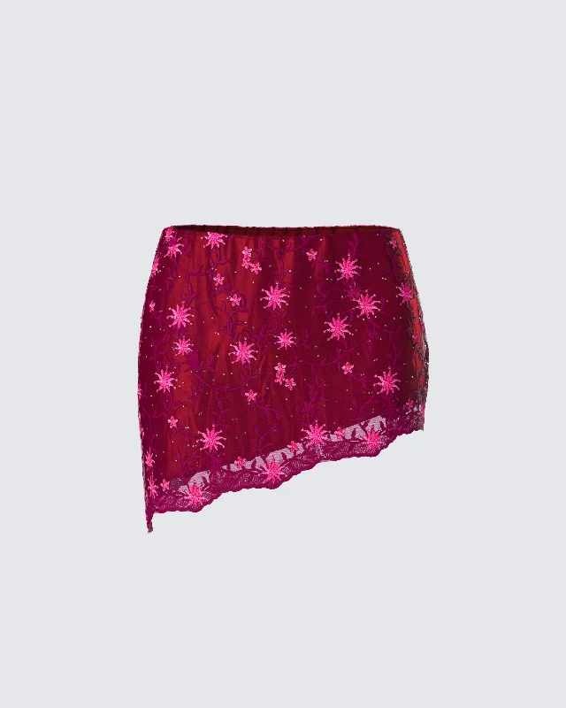 Macy Pink Lace Asymmetrical SkirtDance Skirt