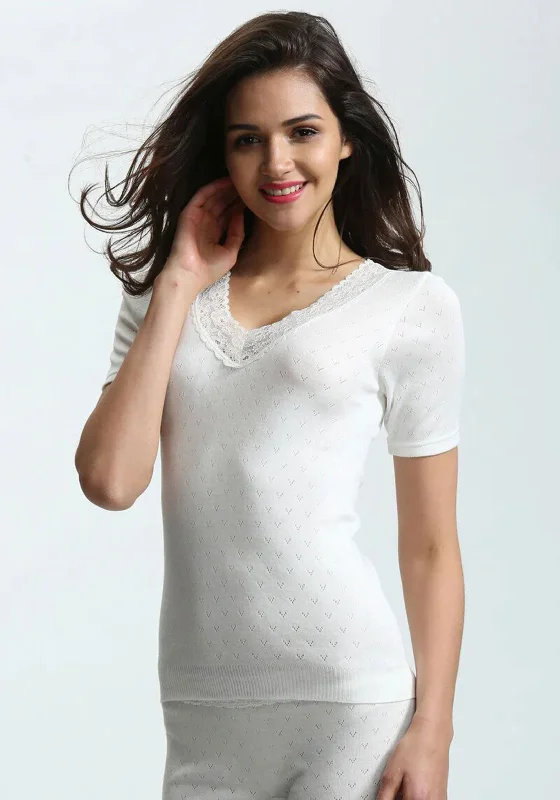 Silk Short Sleeve TopsSeventy1 Brushed Thermal Short Sleeve Top, Ivory