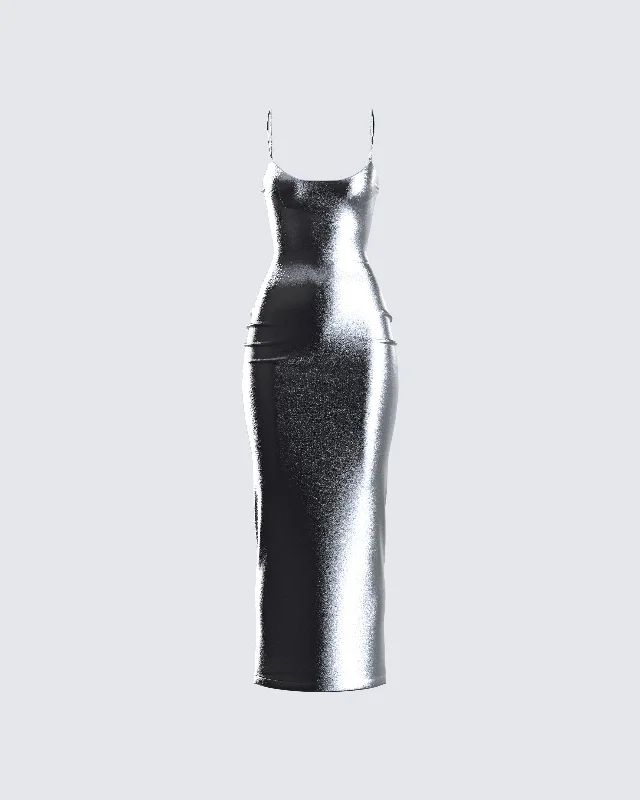 Aurra Metallic Gunmetal Midi DressCrinoline Dress