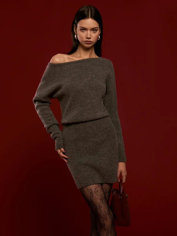 Wool-Blend Asymmetrical Sweater DressBall Gown