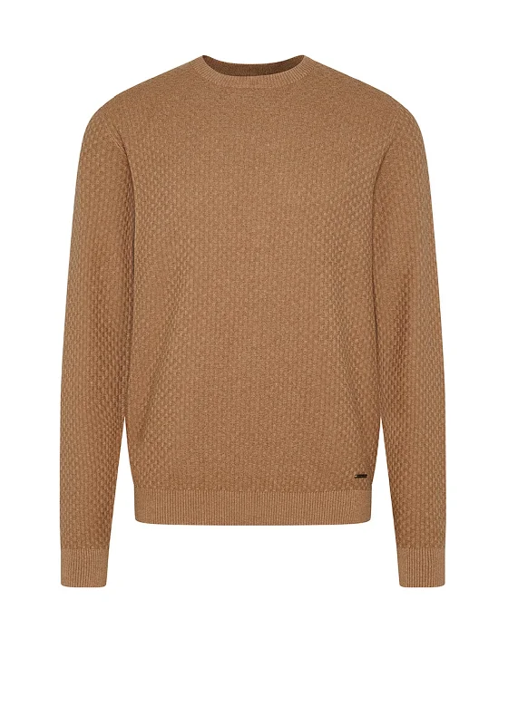 Bugatti Knit Crew Neck Sweater, CamelAsymmetrical Knit Tops