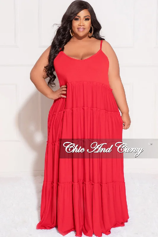 Final Sale Plus Size Spaghetti Strap Tiered Maxi Dress in RubyPlus size women's printed tops