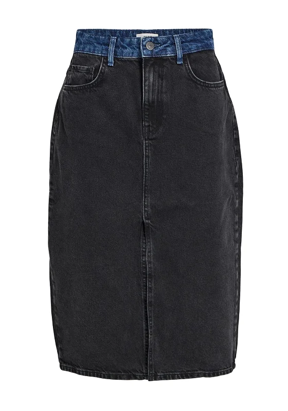 Object Beate High Rise Denim Midi Skirt, Black DenimPetticoat