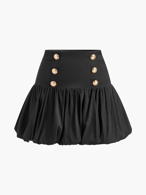 Bud Waist Pleated Panel Mini SkirtBall Skirt