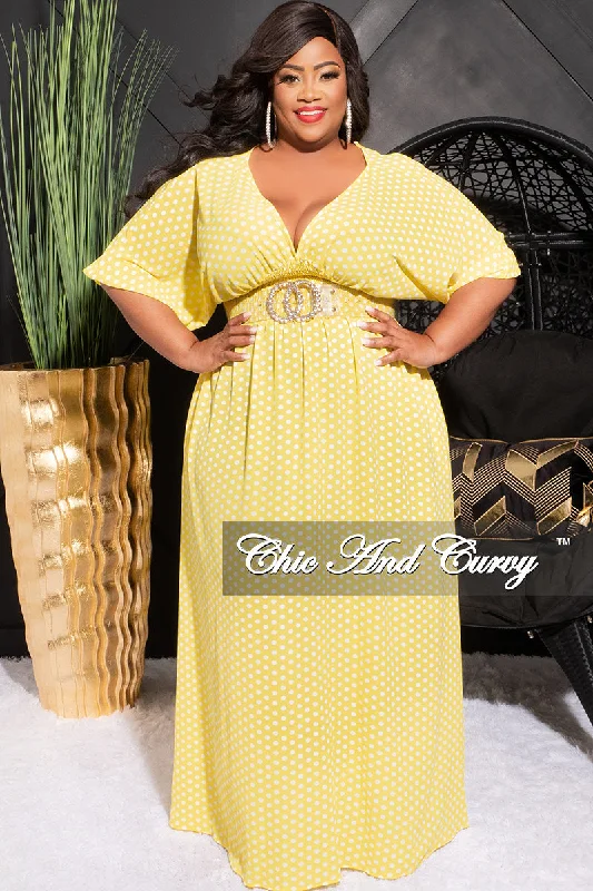 Final Sale Plus Size Deep V Dress in Yellow and White Polka DotPlus size women's knitted tops