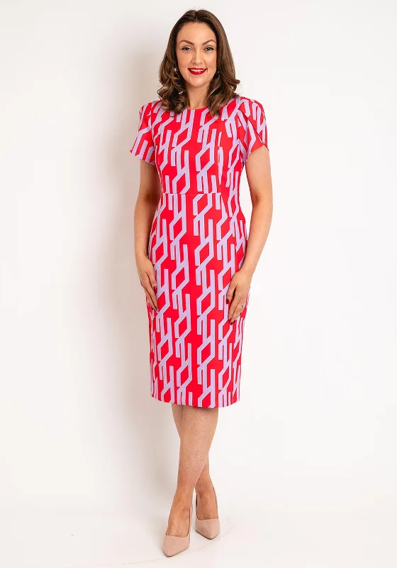 Kate Cooper Round Neck Print Knee Length Dress, ChiliSheer Dress