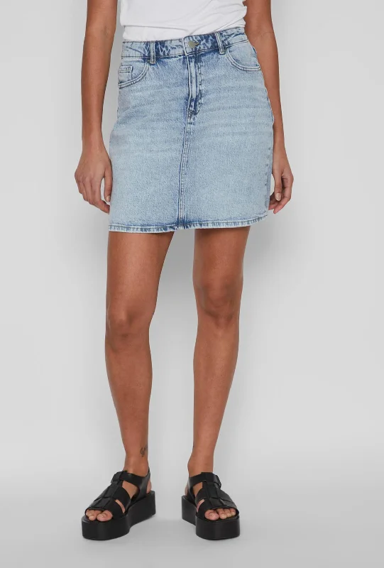 Vila Kaja Jaf Mini Denim Skirt, Light Blue DenimEvening Skirt