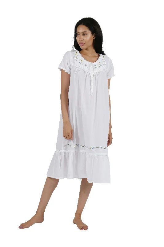 Vintage Short Sleeve Tops100% Cotton Short Sleeve Embroidered Gown