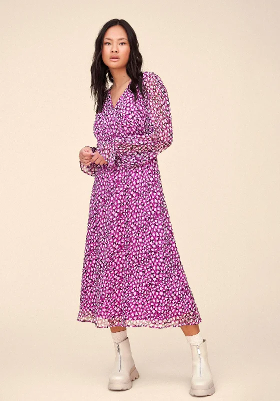 Vila Falia V-Neck Print Midi Dress, Cattleya OrchidParty Dress