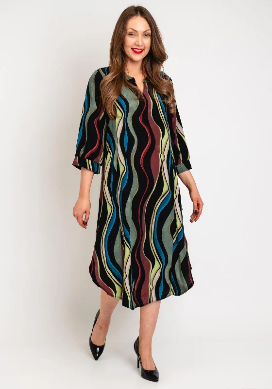 Natalia Collection Wavy Print Tunic Midi Dress, MultiRain Dress