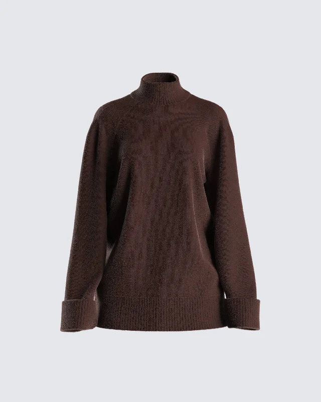 Zuri Brown Sweater Knit TopLayered Knit Tops