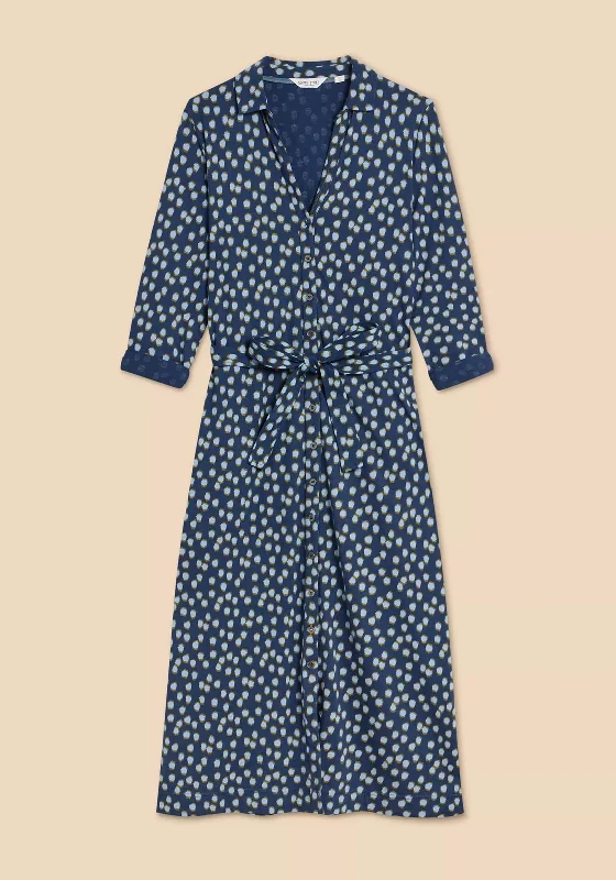 White Stuff Annie Jersey Midi Shirt Dress, Navy PrintSchool Dress