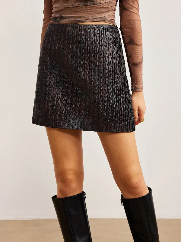 Textured Faux Leather Zipper SkirtPolka-dot Skirt