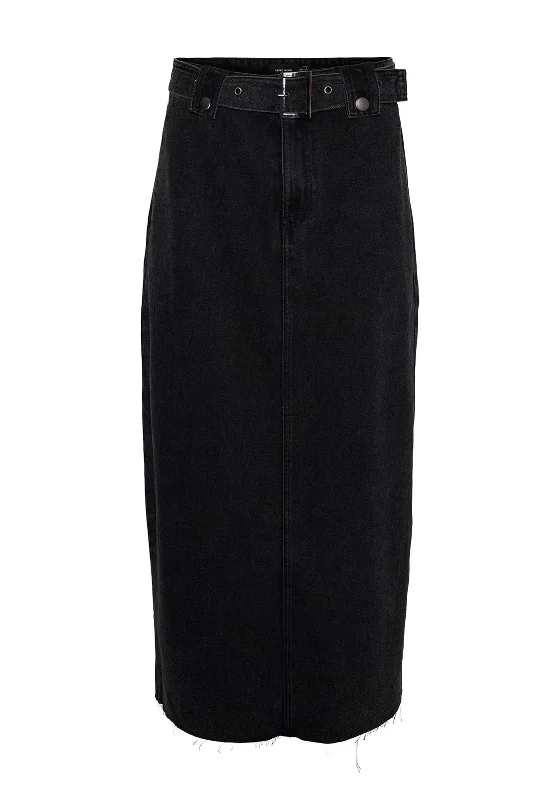 Vero Moda Aria Belted Denim Maxi Skirt, Black DenimHigh-waisted Skirt