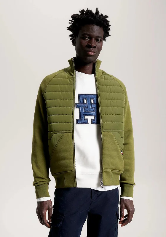 Tommy Hilfiger Mixed Media Full Zip Sweatershirt, Putting GreenCotton Knit Tops