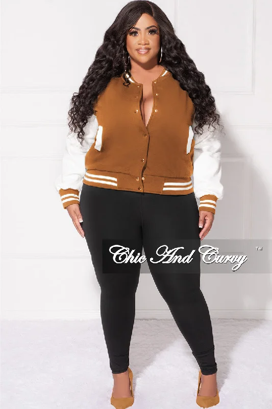 Final Sale Plus Size Varsity Jacket in Mocha and WhiteKnit Top