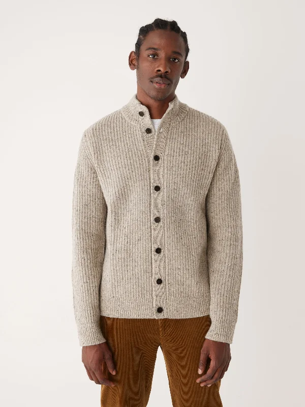 The Donegal Button-Up Sweater in Light BeigeLongline Knit Tops