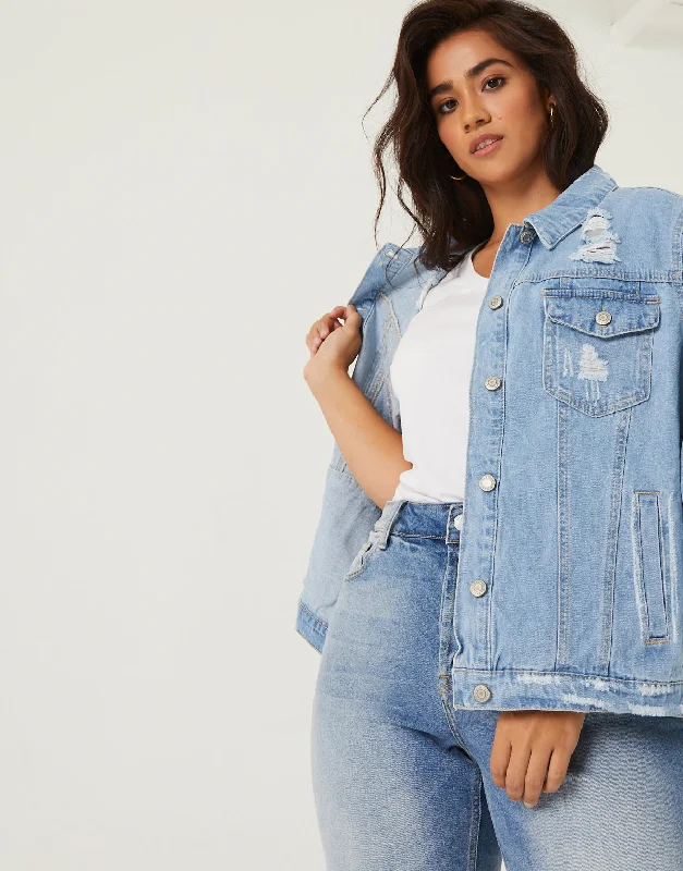 Plus Size Morgan Distressed Denim JacketKnit Tee