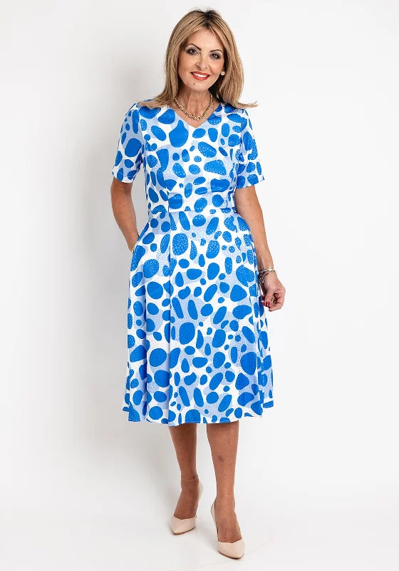 Coco Doll Judy Satin Feel Spot Print Midi Dress, Royal SpotStriped Dress