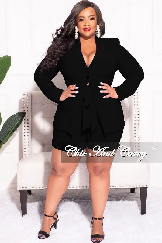 Final Sale Plus Size 2pc Shorts Suit in BlackLarge women's belly-baring tops