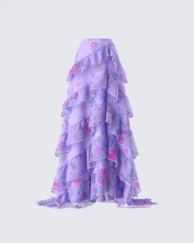 Ida Purple Floral Organza Maxi SkirtCrinoline