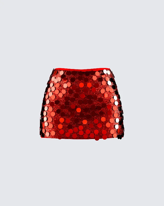 Philo Red Sequin Mini SkirtTulle Skirt