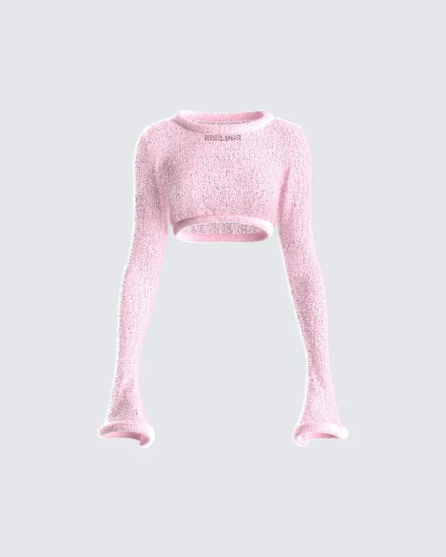 Senga Pink Cropped Sweater TopFrench Terry Knit Tops