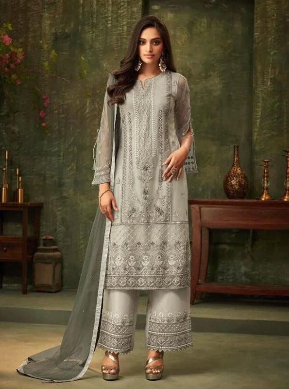 Reflective PantsGorgeous Gray Straight Kurti with Pallazo Pants - ZE2006